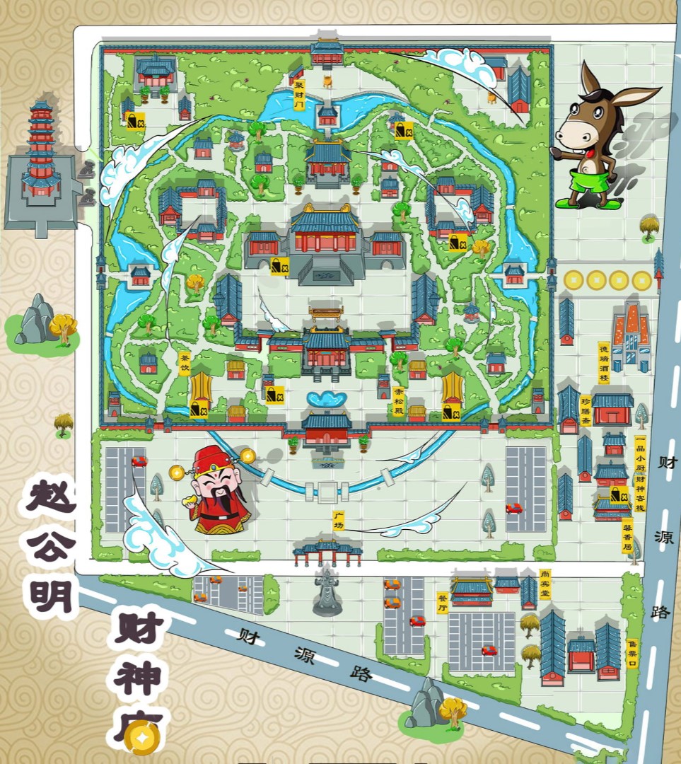 九原寺庙类手绘地图